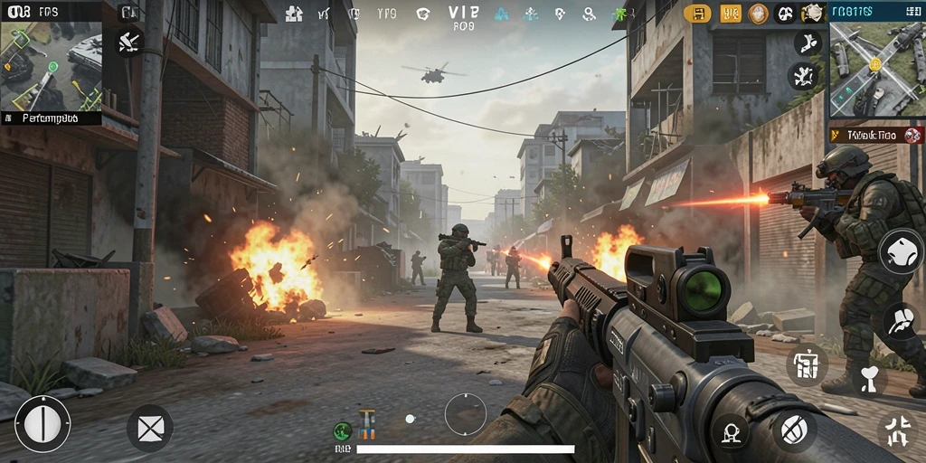 Gameplay FPS mendebarkan dalam F08 dengan aksi yang intens.