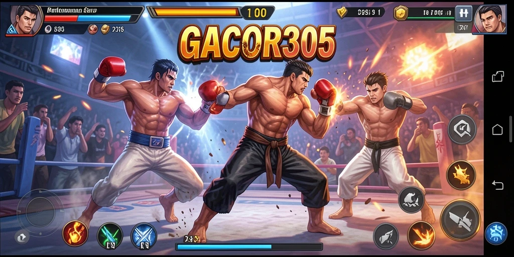 Screenshot menunjukkan aksi pertarungan mendebarkan dalam GACOR305.