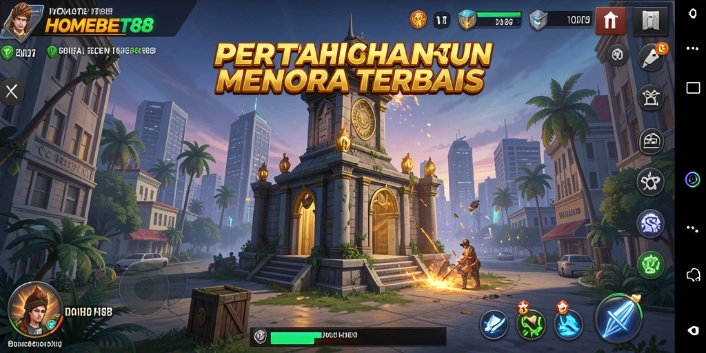 Screenshot menunjukkan aksi pertahanan menara yang menegangkan di HOMEBET88.