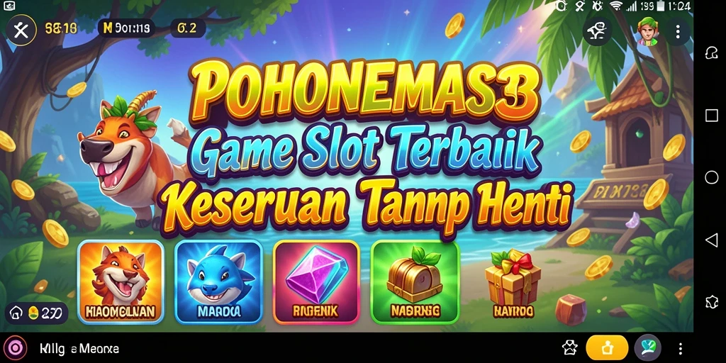 Tampilan gameplay menarik dari POHONEMAS33 dengan tema slot yang berwarna-warni.
