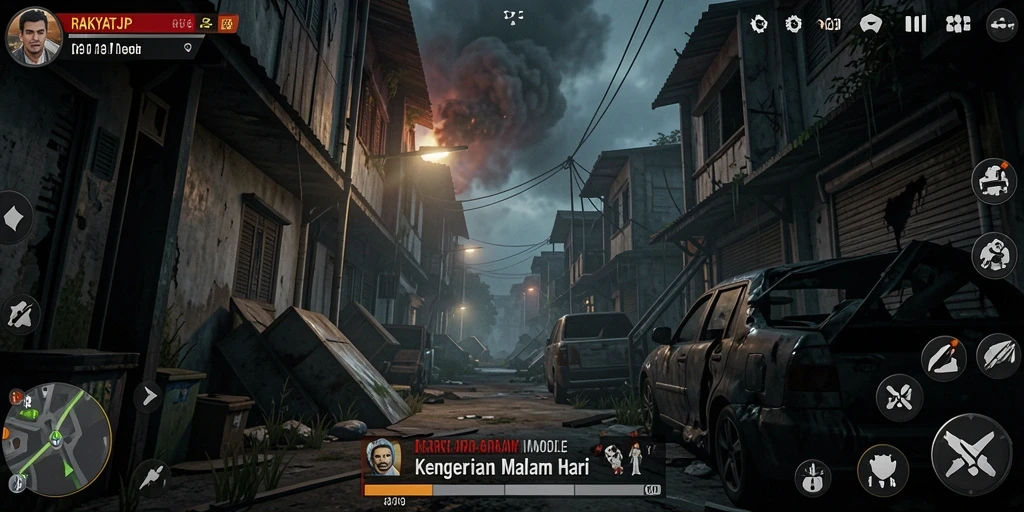 Screenshot gameplay menakutkan dari RAKYATJP dengan suasana gelap dan menakutkan.