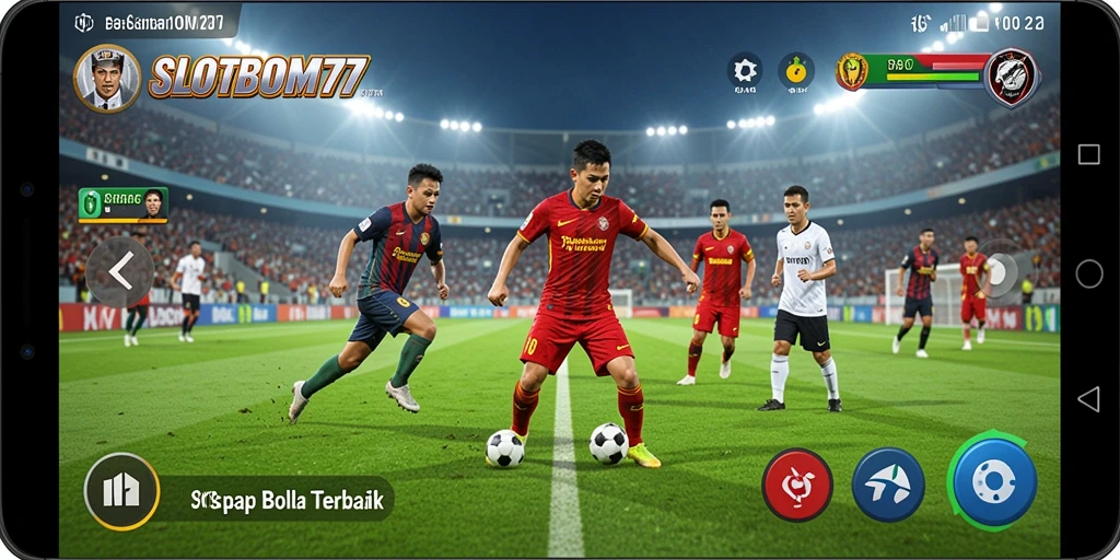 Tampilan gameplay seru di SLOTBOM77 dengan aksi sepak bola yang dinamis.