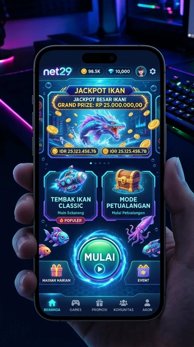 Tampilan antarmuka utama net29 di perangkat Android.